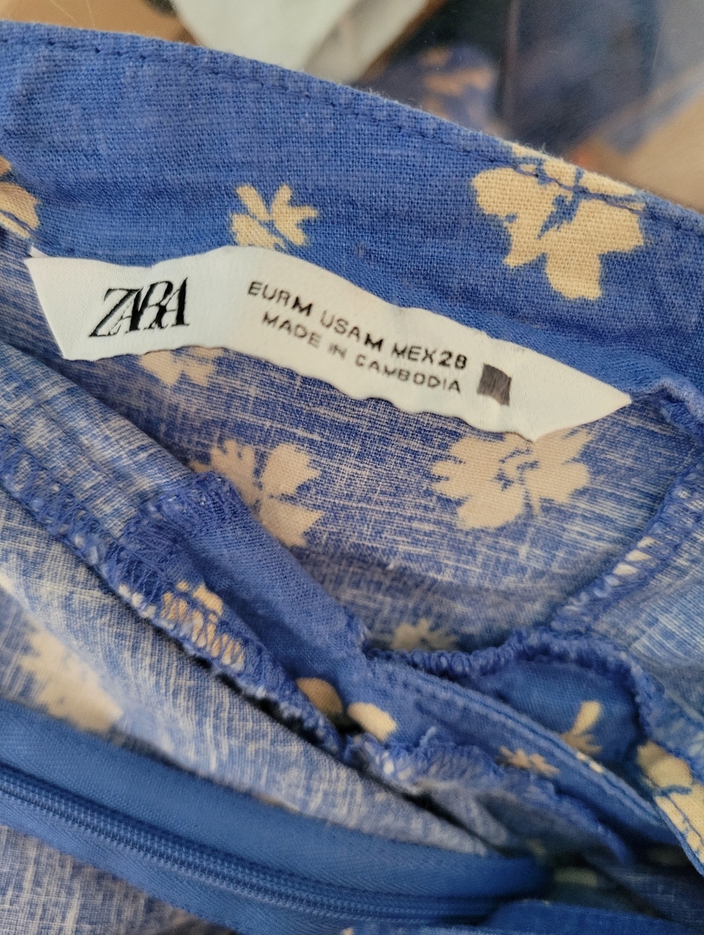 Zara Blue Floral Linen Blend Mini Dress Side Cutouts Summer Sundress Size Medium - Picture 5 of 9